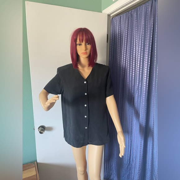 Atlantique 100% silk Black blouse S-M from Nordstrom Vintage - Picture 1 of 7